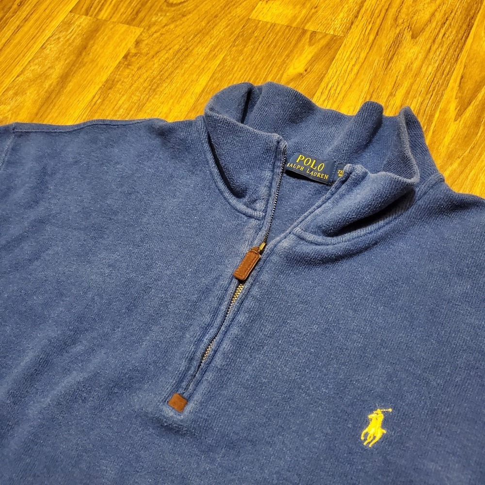 Polo Ralph Lauren Sweater Men 2XB Blue Quarter Zip Pullover‎ Preppy